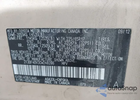 2012 Toyota Rav4 Limited from USA, damaged, VIN 2T3DF4DV3CW248286